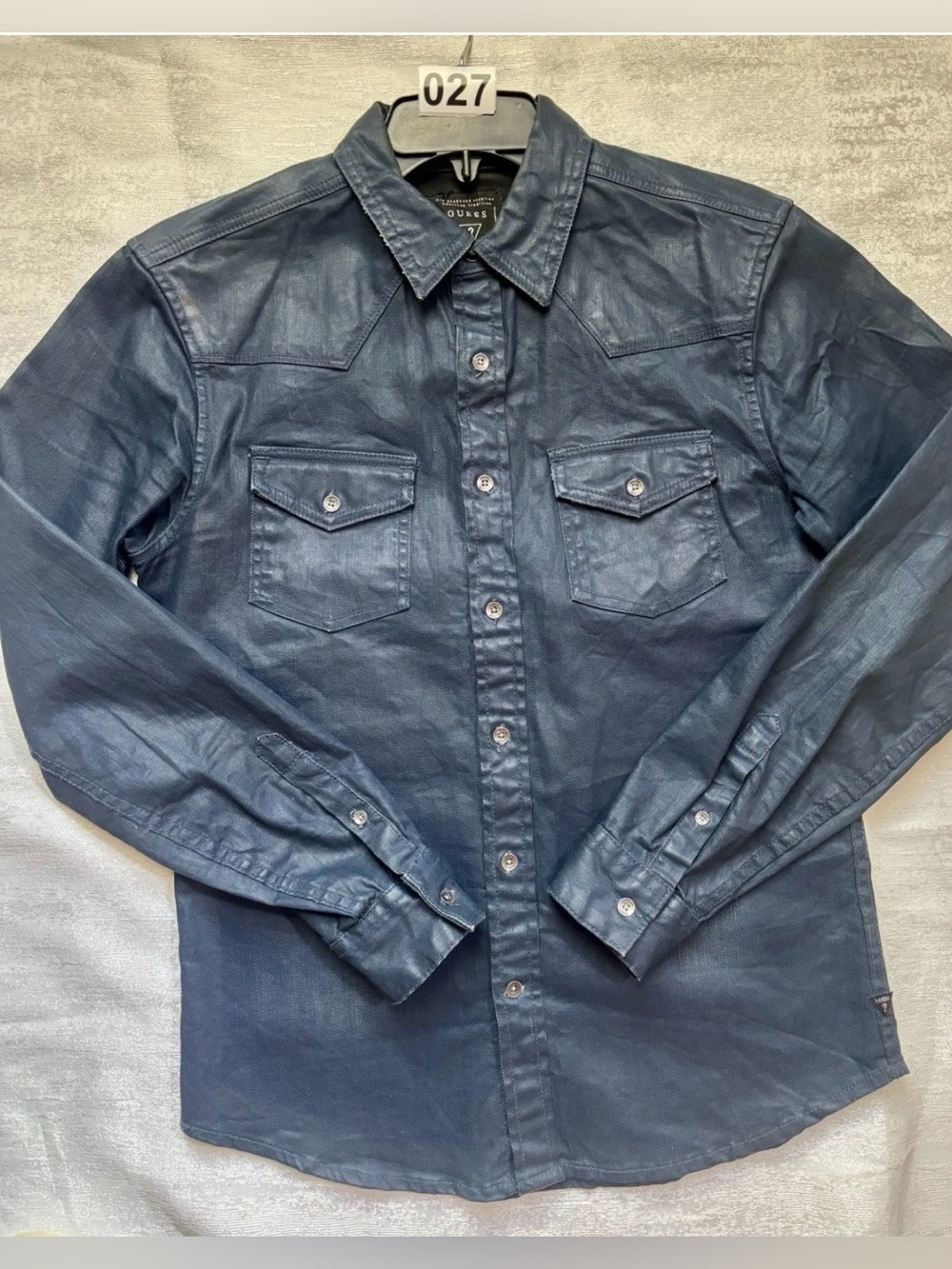 Vintage GUESS Men's Dark Blue waxed denim western style men’s Y2K